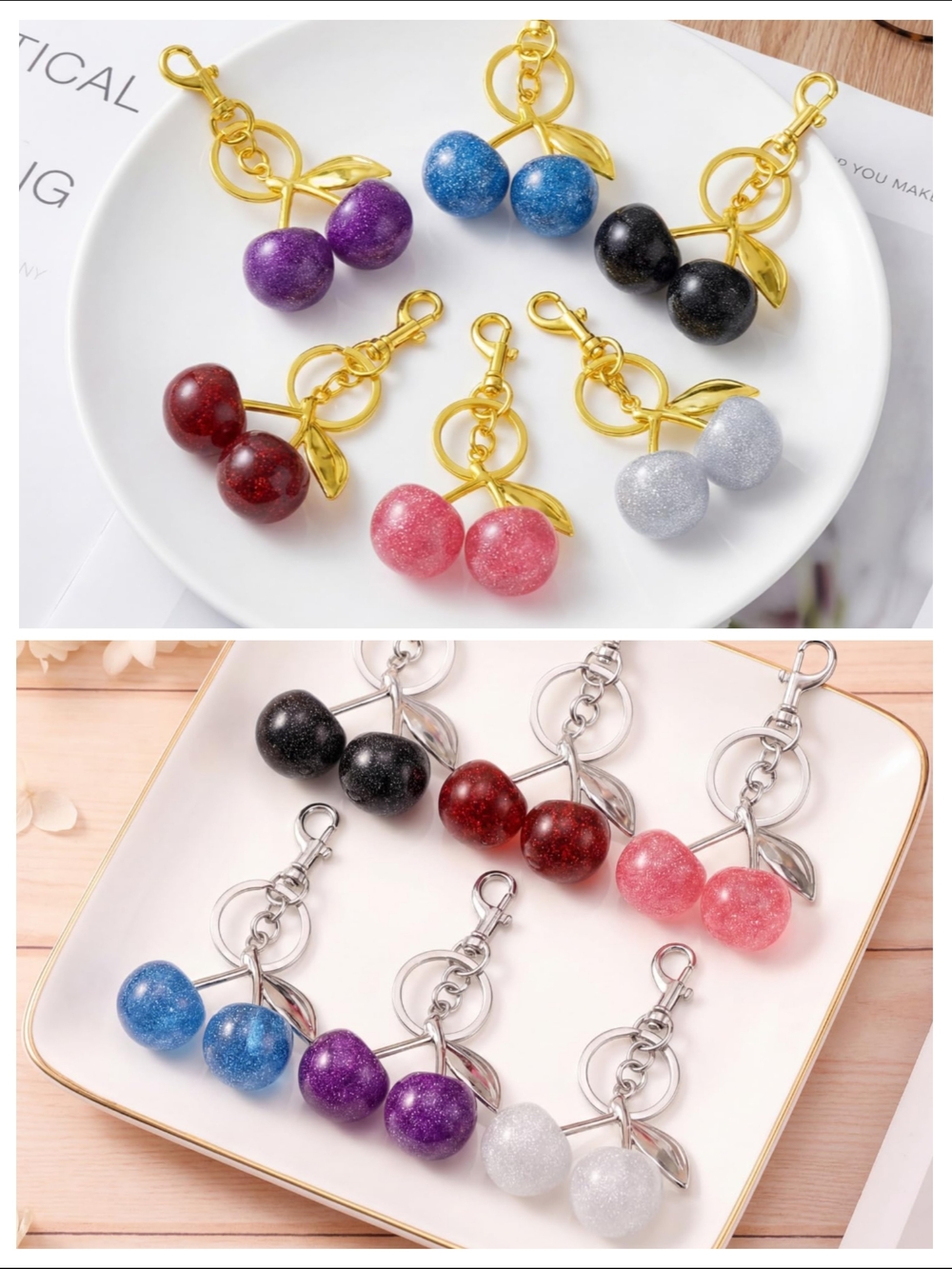 Sparkle Cherry Keychain Charm - Assorted Colors - Choose One - Picture 1 of 1